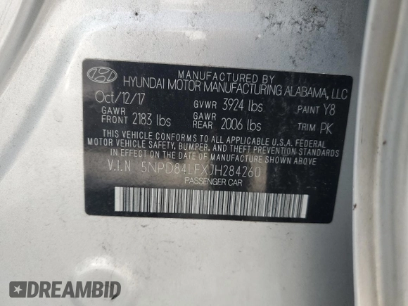 2018 Hyundai Elantra SEL with VIN 5NPD84LFXJH284260, listed as a Copart auction lot 87709405 with 89,997 mi miles and Clean Title. Bid and sale history available at DreamBid. Image 12.
