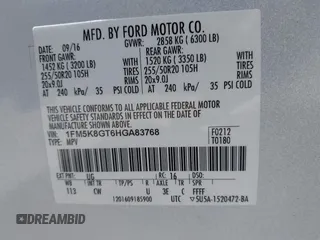2017 Ford Explorer Sport z VIN 1FM5K8GT6HGA83768, wystawiony jako IAAI lot #42234234 z przebiegiem 82 063 mil mil oraz . Historia ofert i sprzedaży dostępna na DreamBid. Obrazek 9.