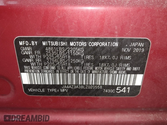 2020 Mitsubishi Outlander ES z VIN JA4AZ3A38LZ020558, wystawiony jako IAAI lot #41694744 z przebiegiem 100 886 mil mil oraz . Historia ofert i sprzedaży dostępna na DreamBid. Obrazek 9.