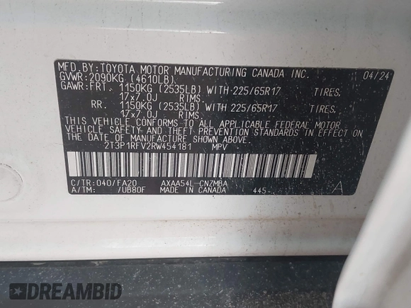 2024 Toyota RAV4 XLE with VIN 2T3P1RFV2RW454181, listed as a IAAI auction lot 42673458 with 31,803 mi miles and . Bid and sale history available at DreamBid. Image 9.