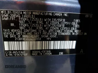 2013 Toyota RAV4 Limited with VIN 2T3DFREV8DW090959, listed as a Copart auction lot 43904295 with 66,062 mi miles and Salvage Title. Bid and sale history available at DreamBid. Image 16.