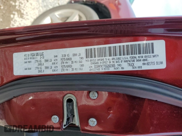 2016 Ram 1500 Tradesman with VIN 3C6RR7KT7GG262365, listed as a Copart auction lot 51218995 with 117,699 mi miles and Salvage title. Bid and sale history available at DreamBid. Image 13.