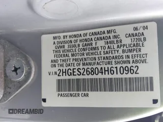 2004 Honda Civic EX with VIN 2HGES26804H610962, listed as a IAAI auction lot 41732957 with 1 mi miles. Bid and sale history available at carsss.com. Image 9.