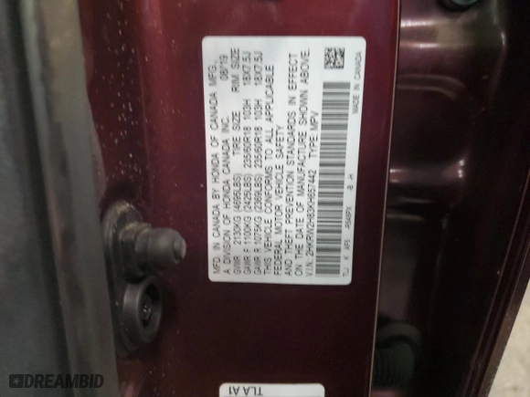 2019 Honda CR-V EX-L with VIN 2HKRW2H83KH657442, listed as a Copart auction lot 45882405 with 54,931 mi miles and Salvage Title. Bid and sale history available at carsss.com. Image 13.