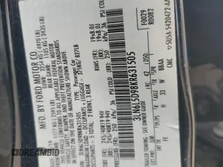 2019 Lincoln MKZ Reserve I with VIN 3LN6L5D98KR631505, listed as a Copart auction lot 51436065 with 39,980 mi miles and Salvage Title. Bid and sale history available at carsss.com. Image 12.