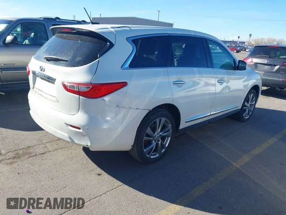 2013 Infiniti JX35 with VIN 5N1AL0MMXDC322380, listed as a IAAI auction lot 41862620 with 168,436 mi miles. Bid and sale history available at carsss.com. Image 4.