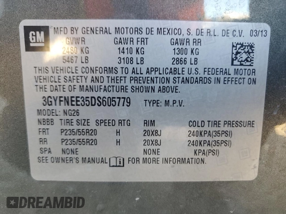 2013 Cadillac SRX Premium Collection z VIN 3GYFNEE35DS605779, wystawiony jako Copart lot #84451744 z przebiegiem 60 339 mil mil oraz Czysty tytuł • Clean title. Historia ofert i sprzedaży dostępna na DreamBid. Obrazek 13.