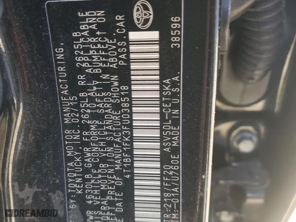 2015 Toyota Camry XLE with VIN 4T1BF1FK3FU038518, listed as a Copart auction lot 46873075 with 88,273 mi miles and Salvage Title. Bid and sale history available at carsss.com. Image 14.