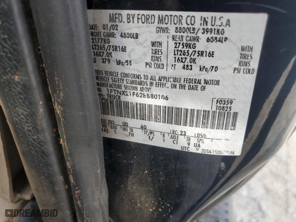 2002 Ford Super Duty F-250 XL with VIN 1FTNX21F62EB80106, listed as a Copart auction lot 47110895 with 373,645 mi miles and Salvage Title. Bid and sale history available at carsss.com. Image 13.