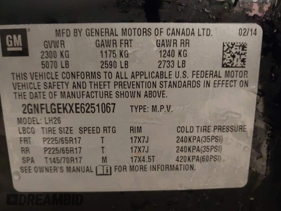 2014 Chevrolet Equinox LT with VIN 2GNFLGEKXE6251067, listed as a IAAI auction lot 41263219 with 85,744 mi miles. Bid and sale history available at carsss.com. Image 9.