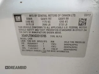 2012 GMC Terrain SLE-2 z VIN 2GKFLTEK5C6313705, wystawiony jako IAAI lot #41759513 z przebiegiem 129 128 mil mil oraz . Historia ofert i sprzedaży dostępna na DreamBid. Obrazek 9.