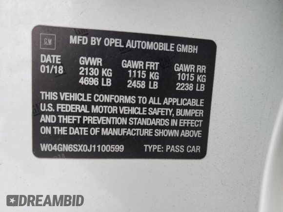 2018 Buick Regal with VIN W04GN6SX0J1100599, listed as a Copart auction lot 41698515 with 93,006 mi miles and Salvage Title. Bid and sale history available at DreamBid. Image 12.