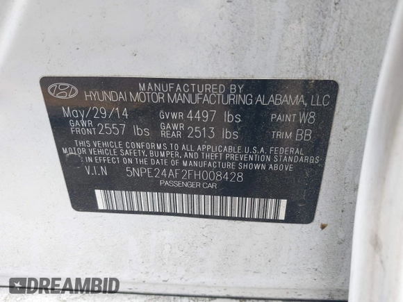2015 Hyundai Sonata SE z VIN 5NPE24AF2FH008428, wystawiony jako IAAI lot #42106229 z przebiegiem 160 768 mil mil oraz . Historia ofert i sprzedaży dostępna na DreamBid. Obrazek 9.