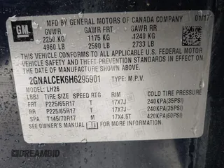 2017 Chevrolet Equinox LT with VIN 2GNALCEK6H6295901, listed as a IAAI auction lot 41622130 with 147,230 mi miles. Bid and sale history available at carsss.com. Image 9.