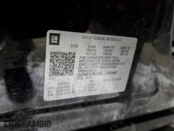 2020 Chevrolet Traverse RS with VIN 1GNEVJKW6LJ282987, listed as a Copart auction lot 83152904 with 60,837 mi miles and Salvage title. Bid and sale history available at DreamBid. Image 15.