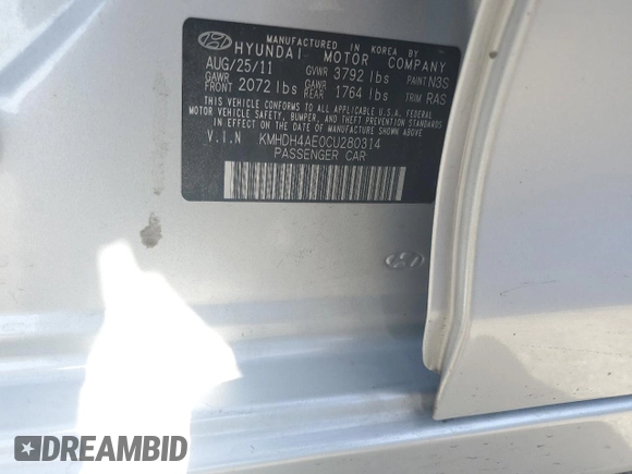 2012 Hyundai Elantra Limited with VIN KMHDH4AE0CU280314, listed as a Copart auction lot 61861285 with 169,868 mi miles and Clean title. Bid and sale history available at DreamBid. Image 12.