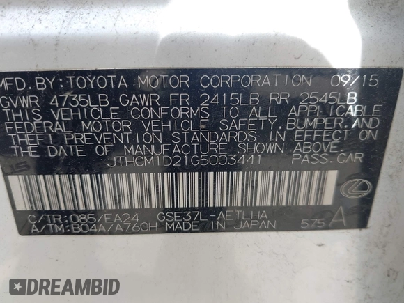2016 Lexus IS 300/350 z VIN JTHCM1D21G5003441, wystawiony jako IAAI lot #42213684 z przebiegiem 88 190 mil mil oraz . Historia ofert i sprzedaży dostępna na DreamBid. Obrazek 9.