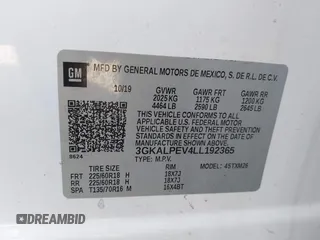 2020 GMC Terrain SLT with VIN 3GKALPEV4LL192365, listed as a IAAI auction lot 42162801 with 104,220 mi miles and . Bid and sale history available at DreamBid. Image 9.