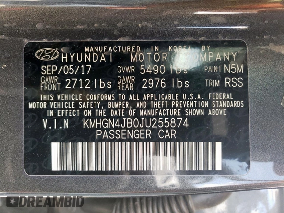 2018 Genesis G80 Sport with VIN KMHGN4JB0JU255874, listed as a Copart auction lot 54160365 with 97,440 mi miles and Salvage title. Bid and sale history available at DreamBid. Image 12.