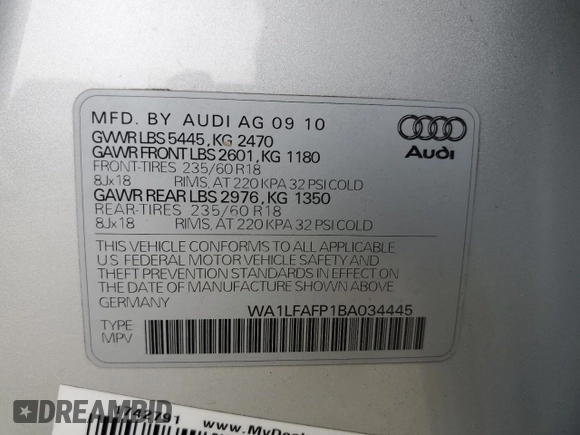 2011 Audi Q5 Premium Plus with VIN WA1LFAFP1BA034445, listed as a Copart auction lot 79124804 with 128,546 mi miles and Salvage Title. Bid and sale history available at DreamBid. Image 12.