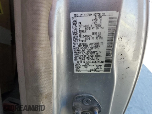 2000 Nissan Frontier XE with VIN 1N6DD26S5YC389400, listed as a Copart auction lot 63945485 with Not provided miles and Salvage title. Bid and sale history available at DreamBid. Image 12.