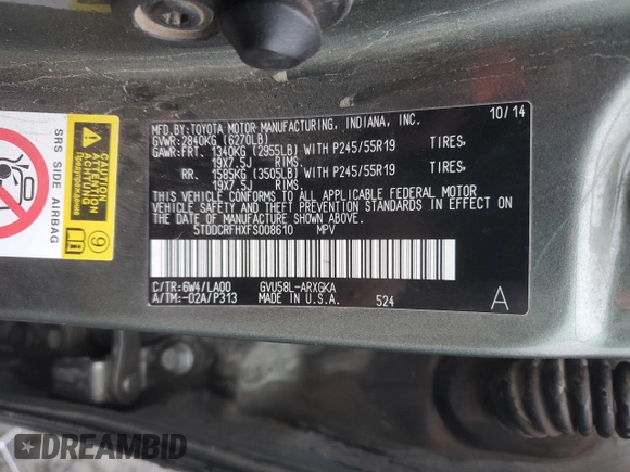 2015 Toyota Highlander Hybrid Limited with VIN 5TDDCRFHXFS008610, listed as a Copart auction lot 83782074 with 188,832 mi miles and Salvage Title. Bid and sale history available at carsss.com. Image 13.