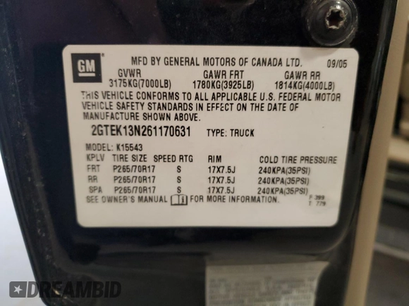 2006 GMC Sierra 1500 SLT with VIN 2GTEK13N261170631, listed as a Copart auction lot 83813904 with 133,834 mi miles and Non Repairable. Bid and sale history available at carsss.com. Image 14.