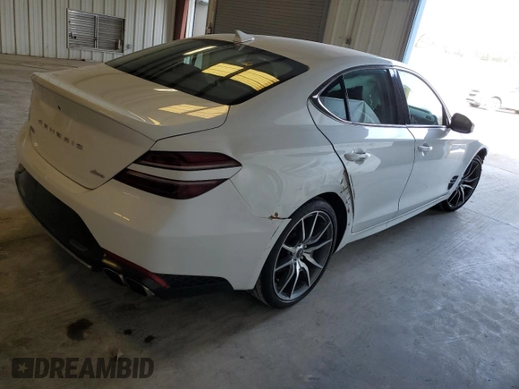 2023 Genesis G70 2.0T with VIN KMTG34TA8PU131652, listed as a Copart auction lot 48738254 with 9,713 mi miles and Non Repairable. Bid and sale history available at DreamBid. Image 3.