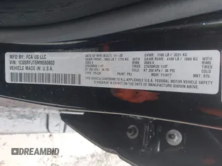 2021 Ram 1500 Laramie with VIN 1C6SRFJT6MN580803, listed as a IAAI auction lot 41207914 with 56,891 mi miles and . Bid and sale history available at DreamBid. Image 9.