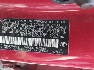 2008 Toyota Prius with VIN JTDKB20U383405183, listed as a IAAI auction lot 42015803 with 1 mi miles. Bid and sale history available at carsss.com. Image 9.