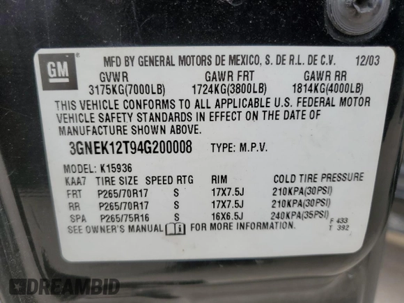 2004 Chevrolet Avalanche Z71 with VIN 3GNEK12T94G200008, listed as a Copart auction lot 48120495 with 268,224 mi miles and Clean Title. Bid and sale history available at carsss.com. Image 12.