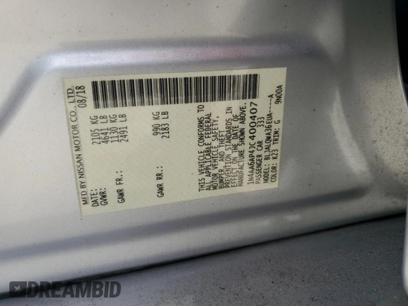 2018 Nissan Maxima S z VIN 1N4AA6AP4JC400407, wystawiony jako Copart lot #46654075 z przebiegiem 112 120 mil mil oraz Szkoda całkowita • Salvage title. Historia ofert i sprzedaży dostępna na DreamBid. Obrazek 14.