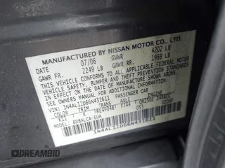 2006 Nissan Altima 2.5 with VIN 1N4AL11D66N431611, listed as a IAAI auction lot 41805350 with 252,266 mi miles. Bid and sale history available at carsss.com. Image 9.