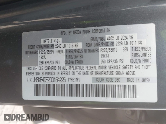 2013 Mazda CX-5 Grand Touring with VIN JM3KE4DE2D0164225, listed as a IAAI auction lot 41663412 with 162,738 mi miles. Bid and sale history available at carsss.com. Image 9.