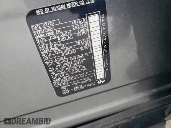 2020 Infiniti QX50 Essential с VIN 3PCAJ5M10LF117018, выставлен на аукционе Copart как лот 54920035 с пробегом 26 407 миль миль и Списание • Salvage title. История ставок и продаж доступна на DreamBid. Изображение 14.