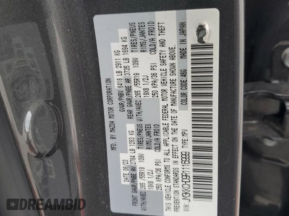 2024 Mazda CX-90 Preferred Plus z VIN JM3KKCHD9R1116999, wystawiony jako Copart lot #53806505 z przebiegiem 29 669 mil mil oraz Szkoda całkowita • Salvage title. Historia ofert i sprzedaży dostępna na DreamBid. Obrazek 13.