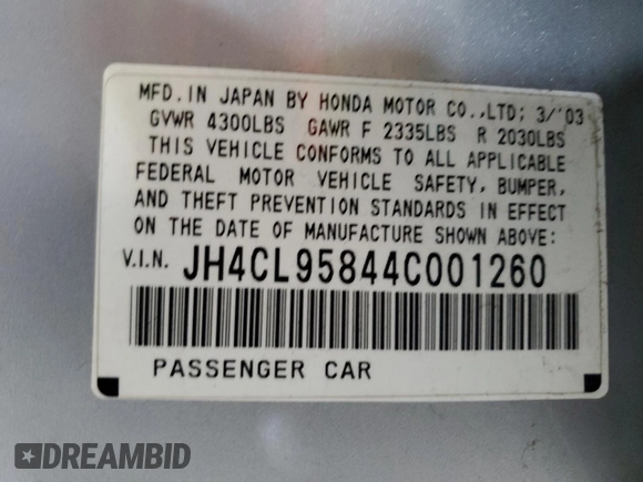 2004 Acura TSX with VIN JH4CL95844C001260, listed as a Copart auction lot 42059555 with 219,138 mi miles and Salvage title. Bid and sale history available at DreamBid. Image 14.