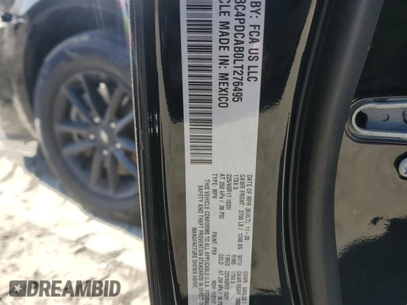 2020 Dodge Journey SE Value with VIN 3C4PDCAB0LT276495, listed as a Copart auction lot 46470485 with 57,866 mi miles and Salvage Title. Bid and sale history available at carsss.com. Image 14.
