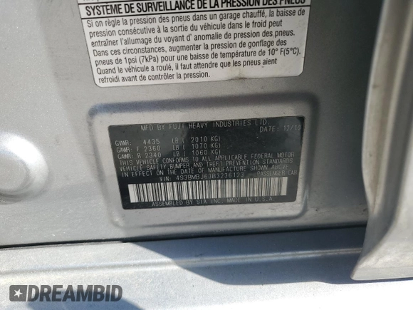 2011 Subaru Legacy Limited with VIN 4S3BMBJ63B3236123, listed as a Copart auction lot 49090485 with 175,498 mi miles and Salvage title. Bid and sale history available at DreamBid. Image 14.