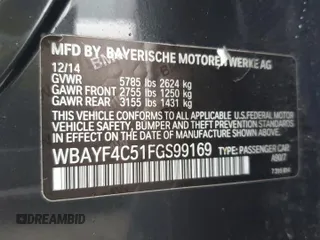 2015 BMW 7 Series 740Li xDrive with VIN WBAYF4C51FGS99169, listed as a Copart auction lot 37415003 with 82,826 mi miles. Bid and sale history available at carsss.com. Image 12.