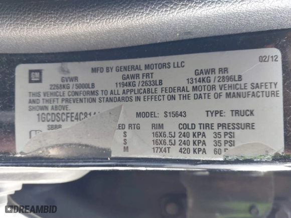 2012 Chevrolet Colorado LT w/1LT with VIN 1GCDSCFE4C8141353, listed as a IAAI auction lot 41788518 with 91,960 mi miles. Bid and sale history available at carsss.com. Image 9.