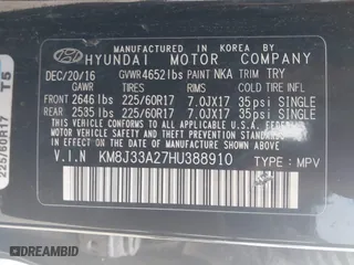 2017 Hyundai Tucson Value with VIN KM8J33A27HU388910, listed as a IAAI auction lot 41101112 with 107,138 mi miles. Bid and sale history available at carsss.com. Image 9.