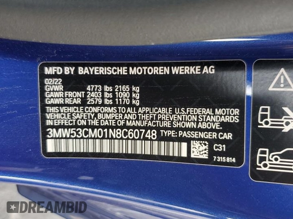2022 BMW 2 Series M240i xDrive with VIN 3MW53CM01N8C60748, listed as a Copart auction lot 38973824 with 33,447 mi miles. Bid and sale history available at carsss.com. Image 13.