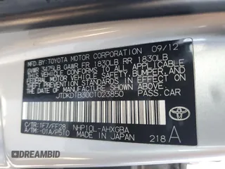 2012 Toyota Prius One with VIN JTDKDTB30C1023850, listed as a Copart auction lot 46884765 with 201,849 mi miles and Salvage Title. Bid and sale history available at carsss.com. Image 15.