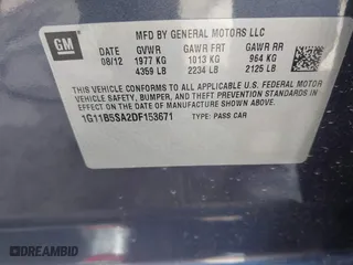2013 Chevrolet Malibu LS with VIN 1G11B5SA2DF153671, listed as a IAAI auction lot 41853855 with 95,090 mi miles. Bid and sale history available at carsss.com. Image 9.