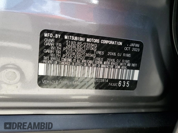 2024 Mitsubishi Outlander SE z VIN JA4J3VA88RZ022814, wystawiony jako Copart lot #54241155 z przebiegiem 19 338 mil mil oraz Nie do naprawy • Non repairable. Historia ofert i sprzedaży dostępna na DreamBid. Obrazek 13.