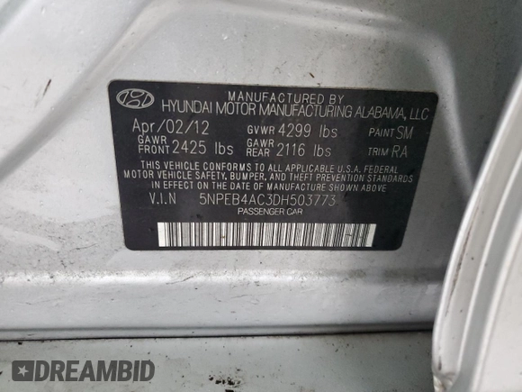 2013 Hyundai Sonata GLS z VIN 5NPEB4AC3DH503773, wystawiony jako Copart lot #47603525 z przebiegiem 217 437 mil mil oraz Szkody całkowita. Historia ofert i sprzedaży dostępna na DreamBid. Obrazek 12.