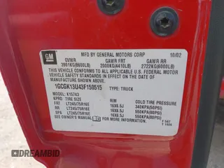 2003 Chevrolet Silverado 1500HD LS z VIN 1GCGK13U43F150515, wystawiony jako IAAI lot #42135449 z przebiegiem 171 015 mil mil oraz . Historia ofert i sprzedaży dostępna na DreamBid. Obrazek 9.