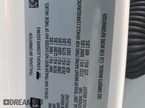 2024 Chevrolet Tahoe Commercial z VIN 1GNSKLED9RR152861, wystawiony jako Copart lot #59890795 z przebiegiem 4 582 mil mil oraz Szkoda całkowita • Salvage title. Historia ofert i sprzedaży dostępna na DreamBid. Obrazek 14.