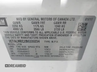 2011 GMC Terrain SLE-1 with VIN 2CTALMEC2B6339234, listed as a IAAI auction lot 42742563 with 138,834 mi miles and . Bid and sale history available at DreamBid. Image 9.